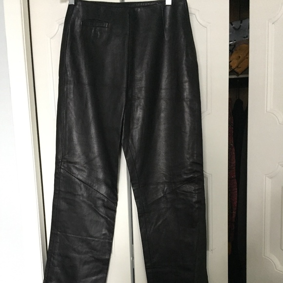 Danier Pants - Danier black leather straight slim pants with split seam hem, US 6, like new.